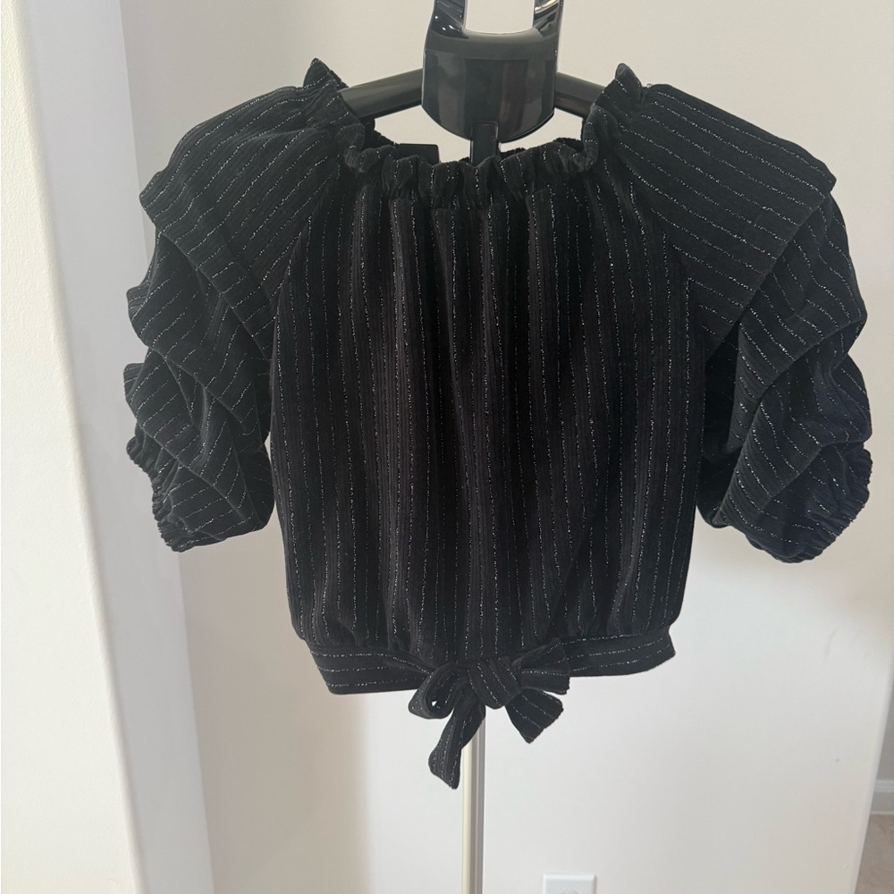 Habitual Black Ribbed Tie Front Blouse